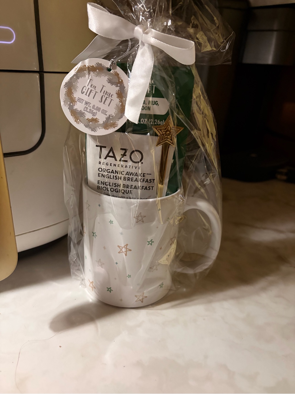 Tazo English Breakfast Tea Mug Gift 3 Set In White With Gold Star Accents
